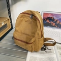Minimalist washed canvas backpack in khaki yellow for students and daily travel use - Brown
