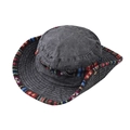 Cappello da sole pieghevole in cotone lavato grigio scuro con nastro etnico colorato - M (56-59cm) / Cotone Lavato Nero Etnico
