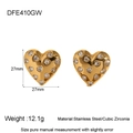 Detail view of 18k gold plated heart earrings with 27mm size and material specs - Earrings - Gold - White Zirconia(DFE410GW)
