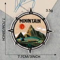 3 inch round mountain embroidery patch with compass edge design for clothing - Compass Mountain Nature Style (C4L-B-4-5)