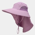 Detail of purple quick-dry sun hat with mesh vents and protective neck flap - Light Purple