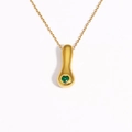 Detail of 18k gold plated necklace with teardrop pendant and heart-shaped green gem - Letter I