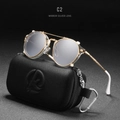 Retro round sunglasses with silver mirror lenses and gold metal frames on a black case - Gold Clear Frame Silver Mirror Lens C2