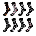 Halloween mid-calf socks with pumpkins and skulls patterns on black fabric - 37-46 / Multicolor