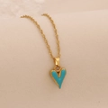 Collar de cadena dorada de estilo francés con colgante de corazón azul esmaltado - Azul