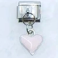 Italian charm bracelet link with pink enamel heart pendant on stainless steel - Pink Heart