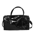 Minimalist black glossy PVC travel bag with double handles and adjustable shoulder strap - Black