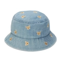 Chapeau bob enfant en denim bleu clair avec broderie d'ours jaunes mignons - 50cm / Ours Bleu Moyen