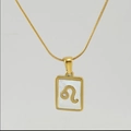 18K gold plated stainless steel square necklace with white Leo zodiac pendant - Leo
