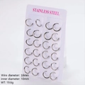 Set of 12 silver stainless steel hoops on card with 1.6mm wire and 10mm inner diameter - 10mm / Steel