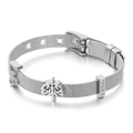 Silver stainless steel mesh bracelet with tree charm and adjustable buckle closure - Tree of Life & Letter Slider (KB117428-KFC)