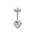 Piercing de nombril exquis en forme de cœur avec zirconium et finition argentée brillante - Style Pavé Cœur (24020201-8)
