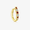 Minimalist gold S925 silver hoop earrings with red and white inlaid zircon stones - Gold Plated S925 Silver/Red & White Zirconia / 18K Gold Red & White Stone Hoop (Single)