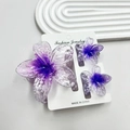 Plumeria hair clip set featuring purple gradient shark clip and two small floral pins - Snowflake-patterned Frangipani Purple Set (including Card)