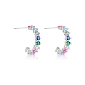 Elegant S925 sterling silver C-shaped earrings with colorful rainbow cubic zirconia - Platinum Rainbow
