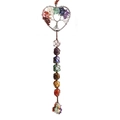 7 Chakra Tree of Life heart car hanging with natural stones and woven tassel - Irregular Stone - Silver Heart Frame
