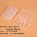 Macro view of 6-compartment transparent plastic storage box showing dimensions 11.8x8.1x2.3cm - 6-Compartment Integrated Buckle (11.8x8.1x2.3cm)