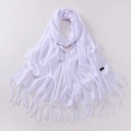 Minimalist light purple warm winter scarf with stylish fringe trim on a white background - White