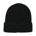 Dettaglio del berretto in maglia a coste nere con trama in cotone calda e morbida - M (56-58cm) / Nero