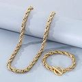 Golden titanium steel twist chain set with OT toggle clasp necklace and bracelet - Bracelet 21cm / Style B Gold