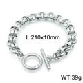 Bracciale a doppia catena in acciaio inossidabile argento con fibbia OT, 210 x 10 mm - Stile Anello a Doppia Fila (KB143952-Z)