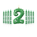 Green dinosaur number 2 birthday candle set with polka dot pencil candles for party - Number 2 And Polka Dot Candles