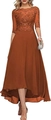 Caramel lace embroidered evening dress with 3/4 sleeves and high-low chiffon skirt - L (US 12) / Bottoms / Caramel color