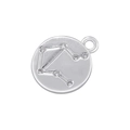 Macro shot of silver Libra zodiac pendant with sparkling zircon inlays on round metal disc - Silver Libra
