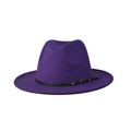 Detail of purple wool felt fedora featuring a black leather belt strap and metal buckle - Adult 57-60cm / Purple(4)