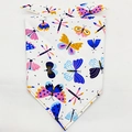 Detail of pet bandana with colorful butterfly and dragonfly prints on white fabric - L / Pattern 20/Colorful Butterfly Dragonfly