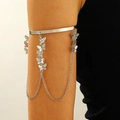 Silver armlet featuring delicate butterfly tassels and a sleek open cuff design - Butterfly Tassel Style (5342)