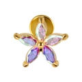 Piercing labret de flor dorada con circones coloridos y cristales de talla marquesa - 1.2x6mm / Dorado-Flor de 5 Marquises