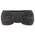 Close-up of dark grey knitted headband with cable knit texture and bow knot detail - Dark Gray