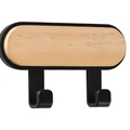 Perchero de pared minimalista de madera con dos ganchos de metal negro mate - Gancho doble / Negro