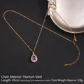 Waterdrop purple zircon necklace in gold plated titanium steel with heart pendant design - Teardrop Style (Purple Zirconia No. 14 A893)