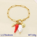 Golden paperclip chain bracelet with seashell, chili pepper, and pearl charms - Paperclip Chain Chili Shell Pearl Style(KB203072-Z)