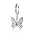 Sparkling silver butterfly hoop earring with pavé-set cubic zirconia on white background - EP2782 Butterfly White Gold Plated