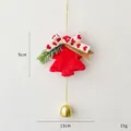 Red plush Christmas tree bell ornament with heart bow and festive greeting tag - Red