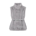 Lichtgrijze imitatiebont vest met hoge kraag en taillegordel voor winterse mode - S / Grijs