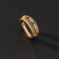 Detail of adjustable gold ring with colorful rectangular gems and micro-paved diamonds - Multicolor Baguette Zirconia Row