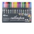 Set of 48 color outline pens with double lines, waterproof pigment ink in plastic case - 48 Colors