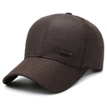 Classic dark brown twill cotton baseball cap with Sport metal side plate for elderly men - Adjustable / Coffee