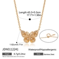 Detailed view of rhinestone butterfly pendant in gold stainless steel with chain specs - Butterfly Pendant O-Chain Style (JDN0112241) / Gold