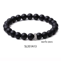 Beaded bracelet with matte black onyx stones and a silver textured spacer bead - SL351A13 Matte Black Agate Bracelet