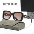 Square matte coffee sunglasses with polarized gradient lenses and woven texture arms - Brown