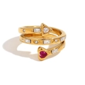 Anello a spirale placcato oro 18K con gemma a cuore rossa e cristalli a freccia - Anello Aperto Cuore Freccia / Oro-Rosso Rosa Trasparente (R4966)