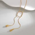 Detailed macro view of 18K gold-plated snake chain with elegant teardrop tassel pendants - Polished Gold Water Drop Pendant Style (S-N2198)