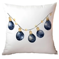 Vintage Christmas pillow cover with watercolor blue light string print on white fabric - Blue String Lights CRD10-10