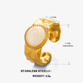 18K gold plated stainless steel open ring with white enamel and hammered texture - Gold Round Ring - White