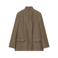 Classic dark brown herringbone blazer jacket with a single-button and flap pockets - XS / Brown Herringbone